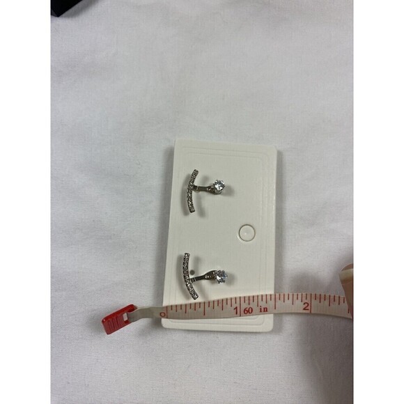 Silver Tone Faux Diamond Studs with Rhinestone Bar - Picture 4 of 7